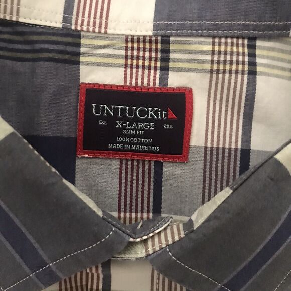 Untuckit Blue Plaid Slim Fit Long Sleeve Collared Cotton Button Down Shirt L - Picture 6 of 6